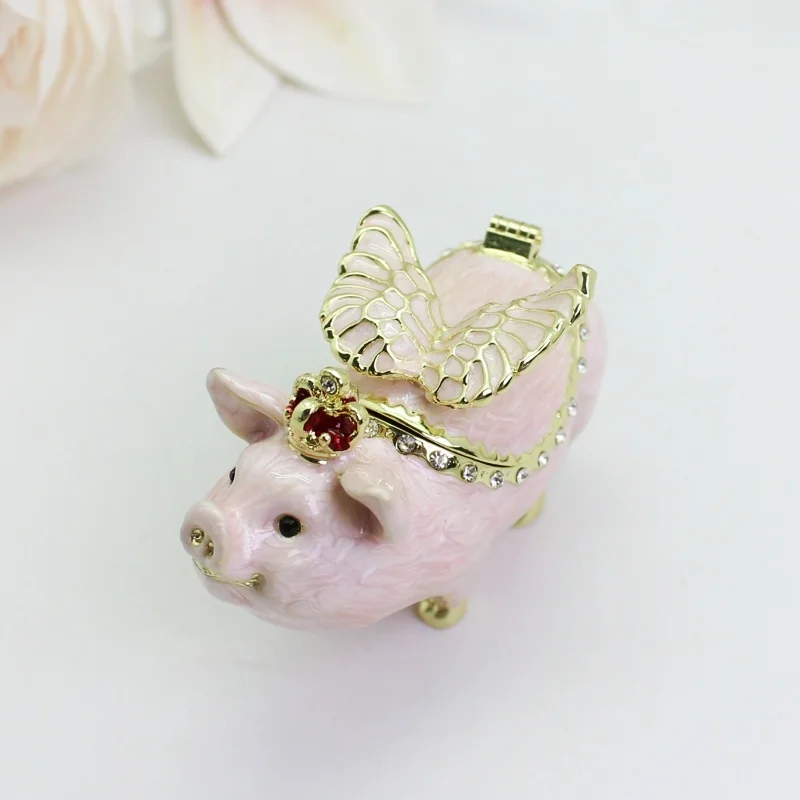 SEVENBEES Hand Panted Enameled Rooster Jewelry Trnket Boxes Hnged...