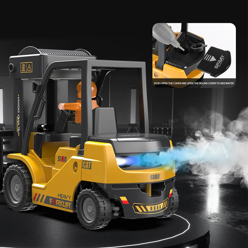 AiJH 11CH Remote Control Forklift Toy 1:24 Scale Lighting Music Rc Truck Spray Rc Forklift Vehicle for Kids Gift