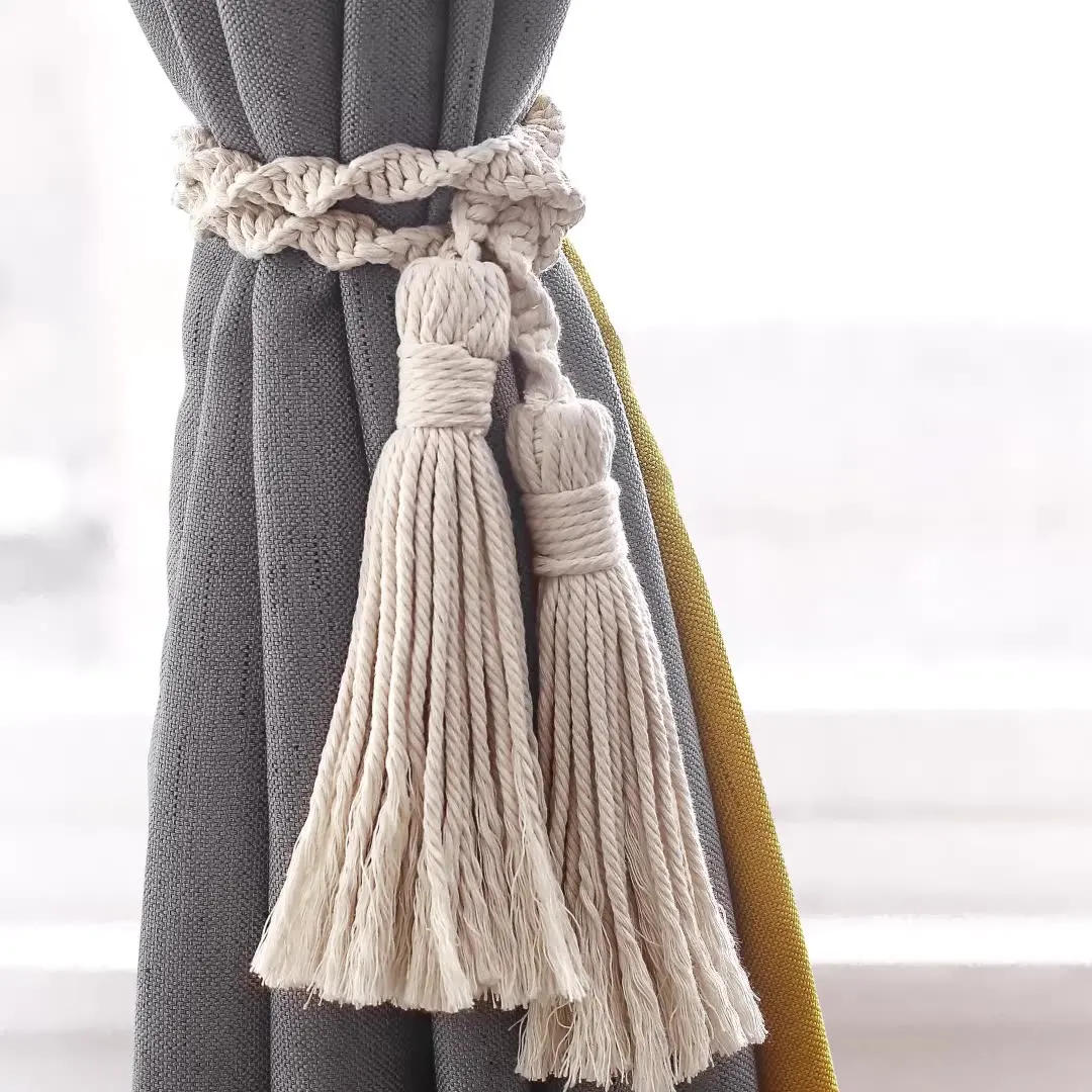 Boho Macrame Curtain Tiebacks Wood Bead Garland With Tassels Curtain Rope Farmhouse Decor Fringe Curtains Accessories for Room