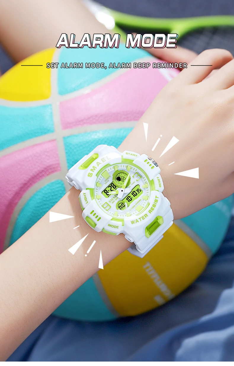 New Women Watch Pink 50M Waterproof Wristwatches Lady Watches Dual Time 8088 Digital Watches LED Light Clock for Girls Gifts