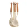 White wooden handle kitchenware 6 piece set rotating rack