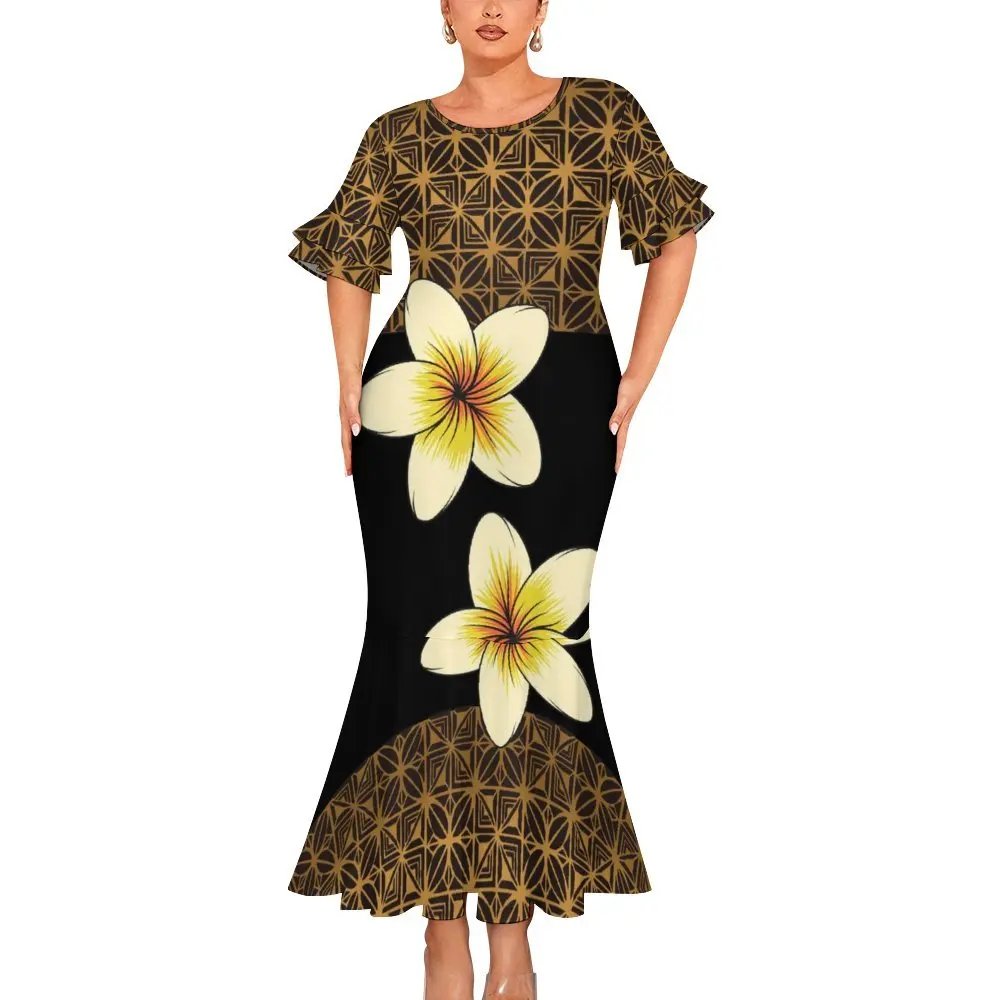2024 New Fashion Samoan Dress Island Style Clothing Elegant Evening Maxi Dress Double Cuff Round Neck Fishtail Dress 2024 New Fashion Samoan Dress Island Style Clothing Elegant Evening Maxi Dress Double Cuff Round Neck Fishtail Dress