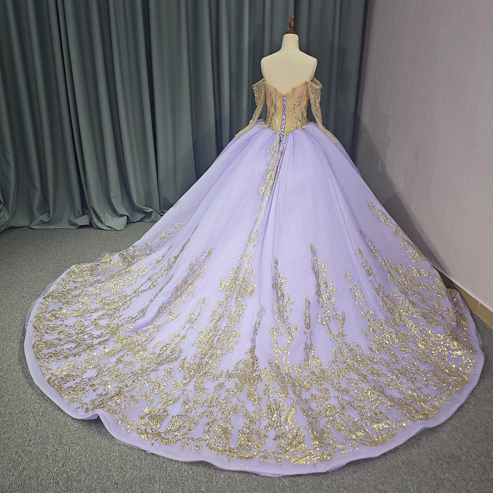Sparkly Tulle Quinceanera Ball Gown With Beaded Appliques & Watteau Train Odm Sparkly Tulle Quinceanera Ball Gown With Beaded Appliques & Watteau Train Odm