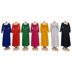 New Wholesale Elegant Autumn Women square Collar Lace Solid Color Long Sleeve A- Line Evening Dress