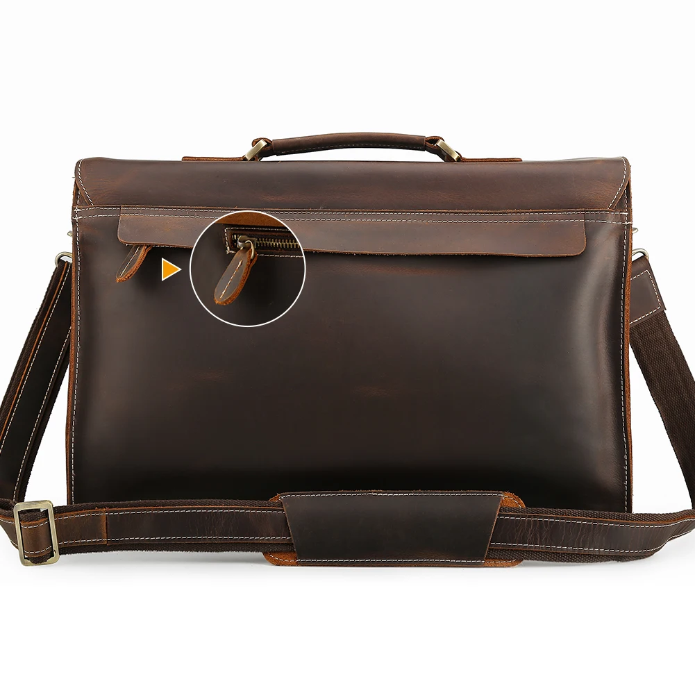 Tiding 2025 New Arrival Vintage Style Brown Real Cowhide Crazy Horse Genuine Leather Laptop Bag Business Briefcase for Men