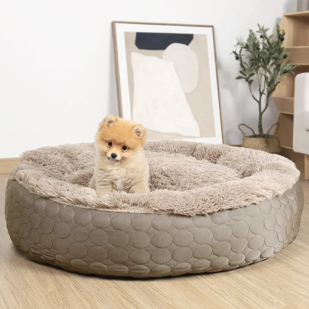 Hot selling fluffy washable luxury soft plush round cat pet dog donut bed