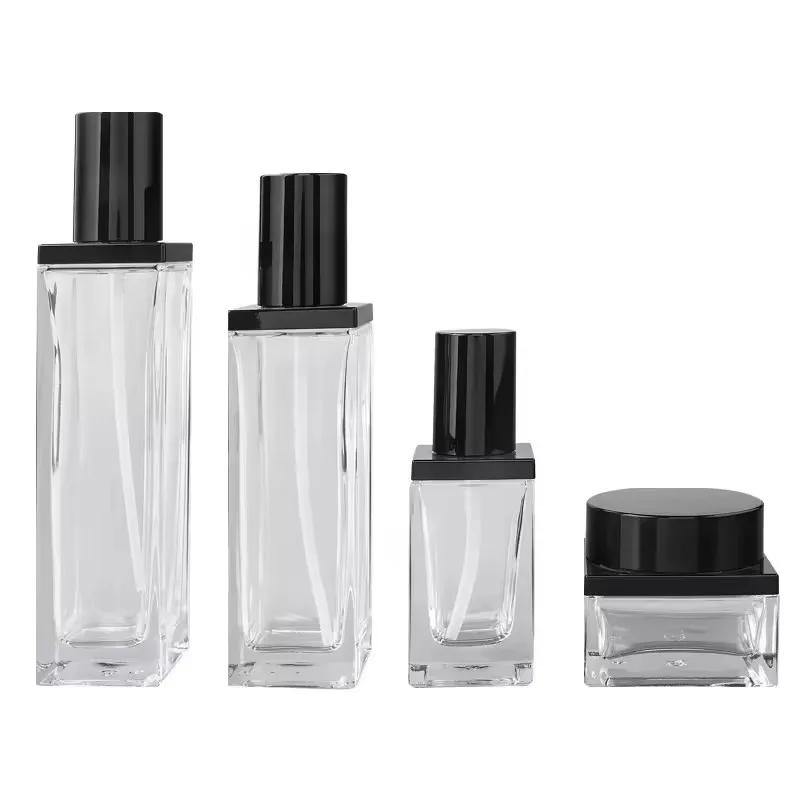 Supplier  Innovative new style skincare packaging container cosmetic square glass bottle set 30g50g40ml100ml120ml supplier