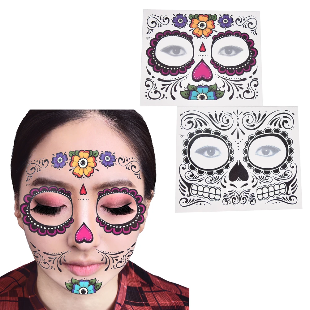 Glowing Bright Colorful Skull Temporary Face Tattoos 24pc  Party City