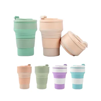 New Arrival Silicone Collapsible Travel Coffee Cup with Lid 16.8oz Portable and Foldable Mug for Camping