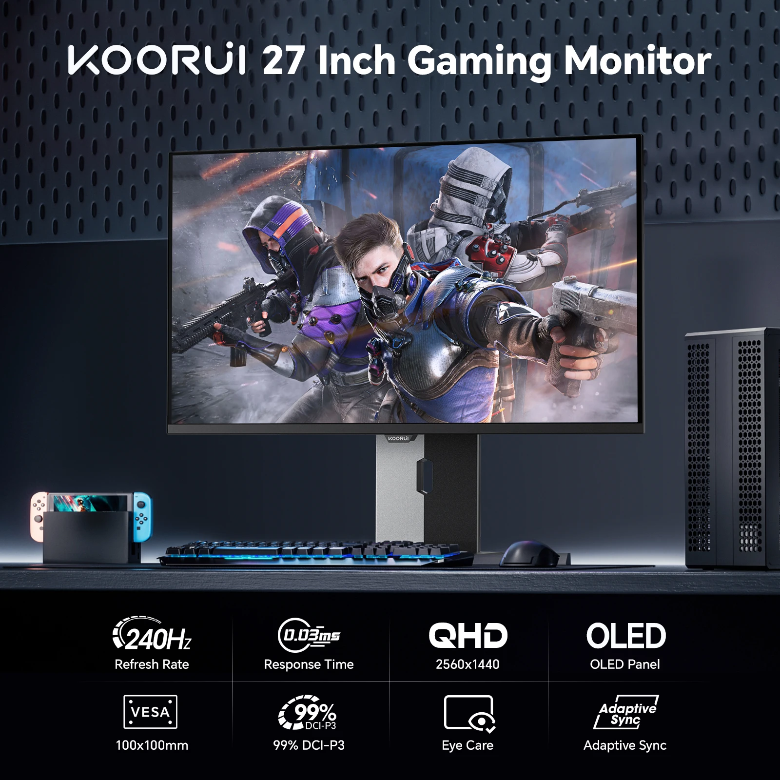 ディスプレイ・モニター本体 KOORUI 27\" OLED 240Hz OLED 2560 x 1440 KOORUI 27 inch OLED Gaming Monitor, 1440P 240Hz Computer Monitor