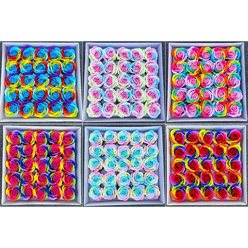 25pcs/box 5 Layer Rainbow Soap Roses Artificial Flowers Decorative