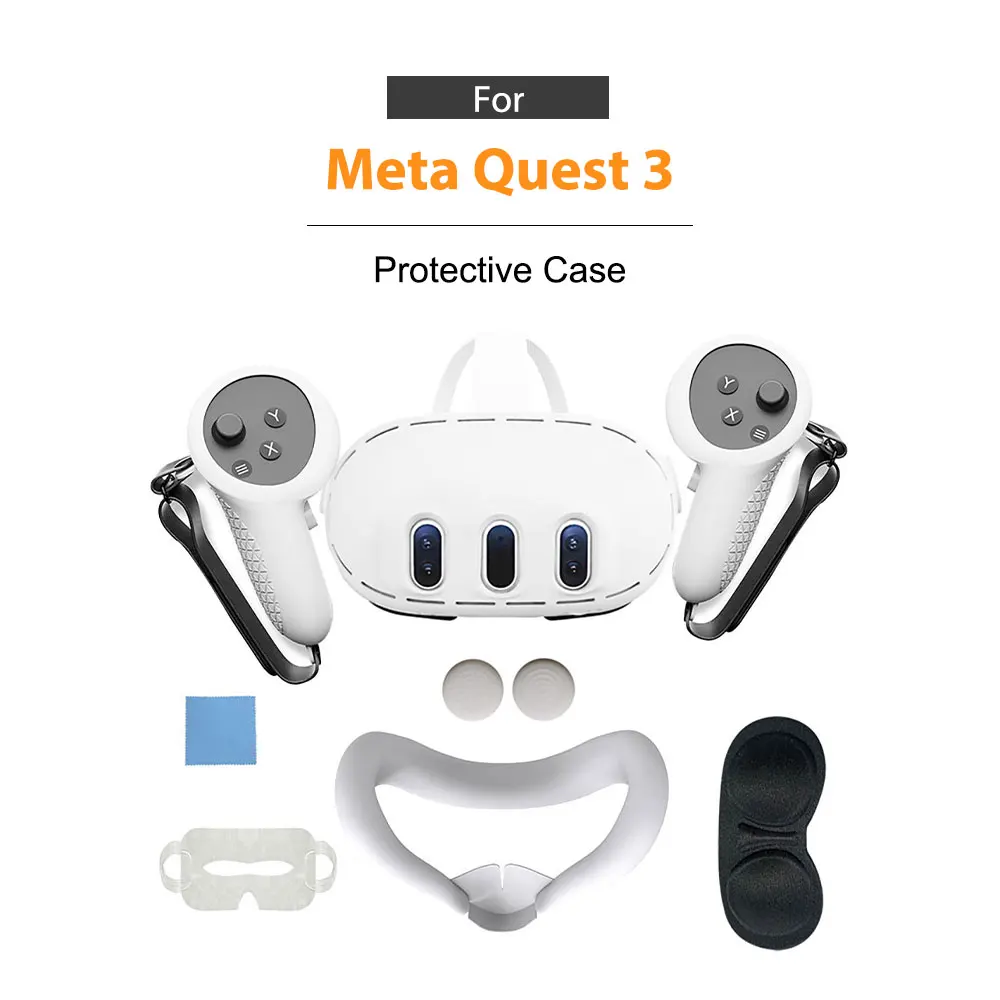 Vr Protective Case For Meta Quest 3 Accessories Video Gaming Silicone Cover Mask Grip 7 Pieces Set Breathable Face Protection details