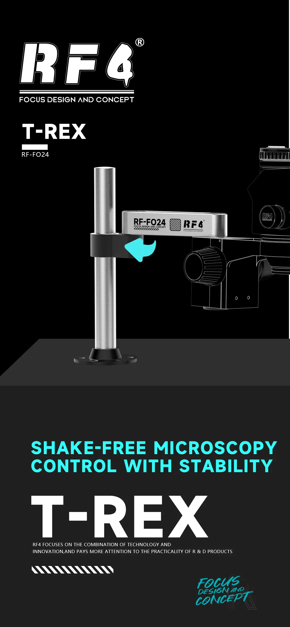 RF4 Articulating Arm Microscope Stand 360 Degree Rotatable Flexible Universal Bracket for Trinocular Stereo Phone Repair