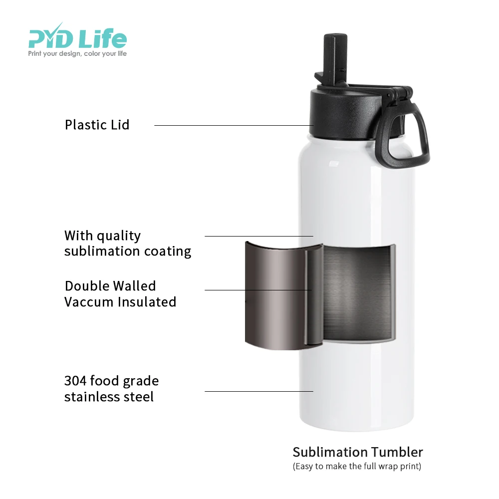 PYD Life 17 oz 25 oz 30 oz Custom Stainless Steel Blank Sublimation Sport Water Bottles Tumblers Wholesale Bulk with Straw Lid