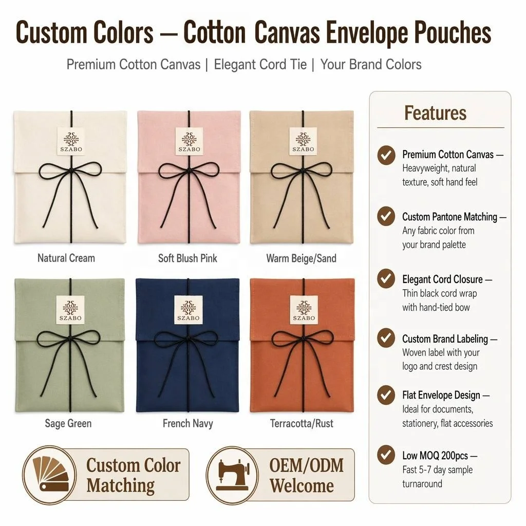 Natural Cotton Canvas Flap Packaging Pouch for Book Clothing Pillow Custom Fabric Label Canvas Envelope Gift Bag with logo detail