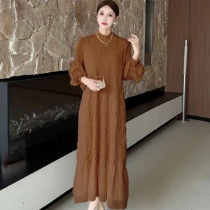 High-quality Women's Elegant Dress with a Stand-up Collar and Intricate Craftsmanship - Miyake Pleated Dress