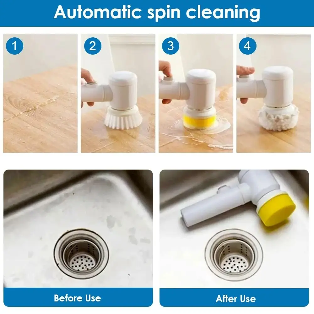 Kitchen Cleaning Tool USB 5 in 1 Elektrische Reinigungsburste Cepillo De Limpieza Electrico Del Limpiador Rotativo