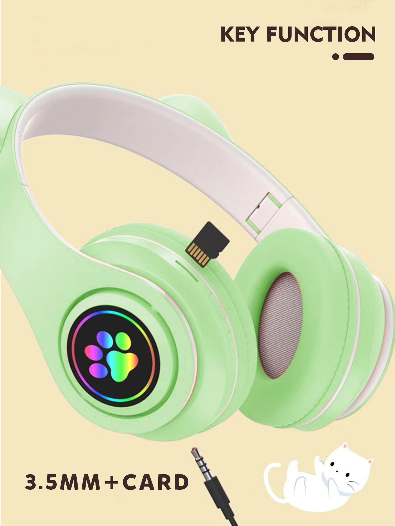 Tws B39 Cute Cat Ear Headphones Support Tf Card Gaming Headset For Kids