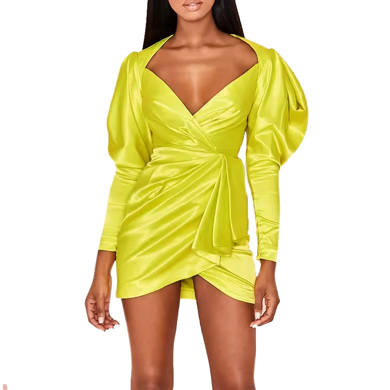 Neon Clothing Sexy Satin Fashion Short Party Dress Women