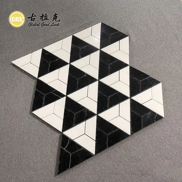 Modern Style Polished Thassos White And Black Nero Marquina Mosaic Marble Tile