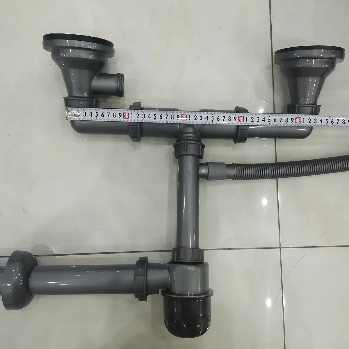 product south america hot sale pp materials sink drain kit for double kitchen sink multi function t trap pipe adjustable for wall drain723-0