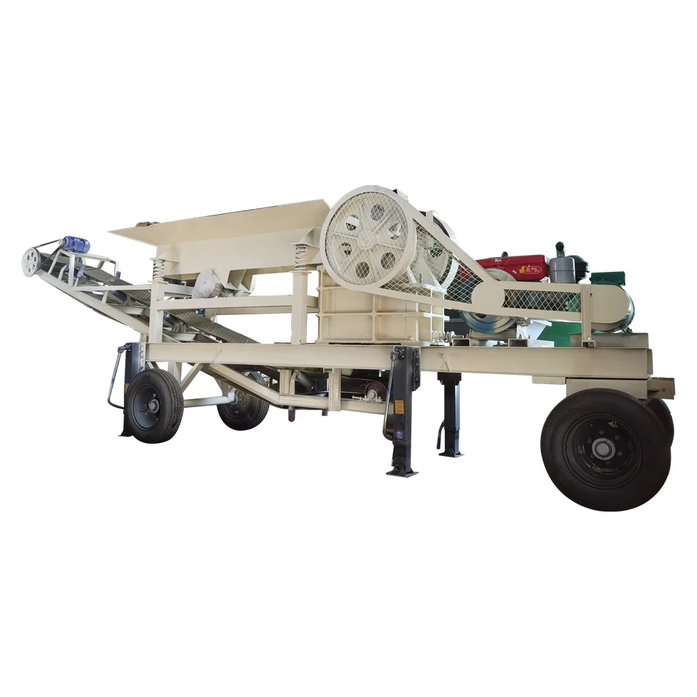 Мобильная 250x400 щековая дробилка в сочетании с вибрационным питателем и ленточным конвейером