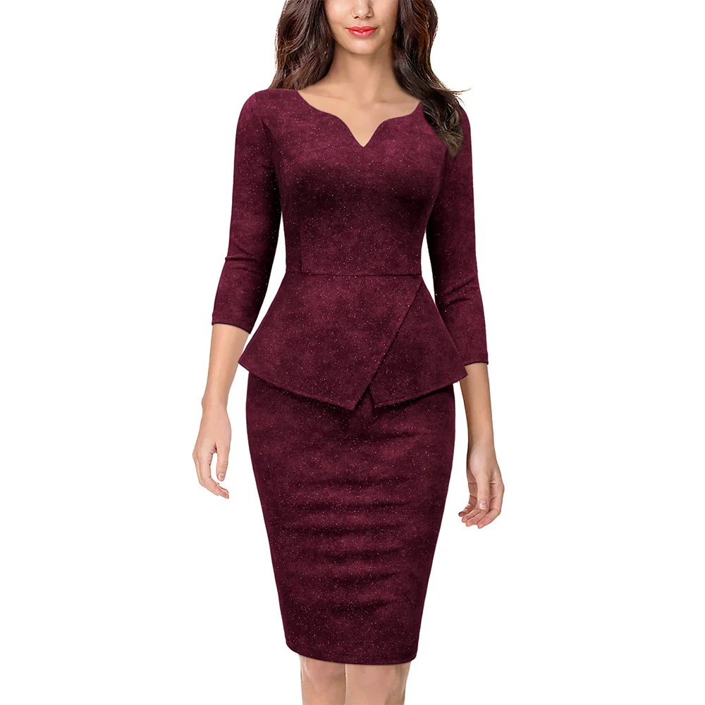 Oem Elegant Solid Formal Summer Dresses For Women Lady's Office Casual ...