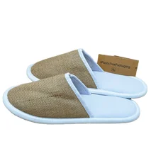 Eco-Friendly Luxury Nature Linen Biodegradable Disposable Slippers for 5 Stars Hotels Bathroom Spa Travel
