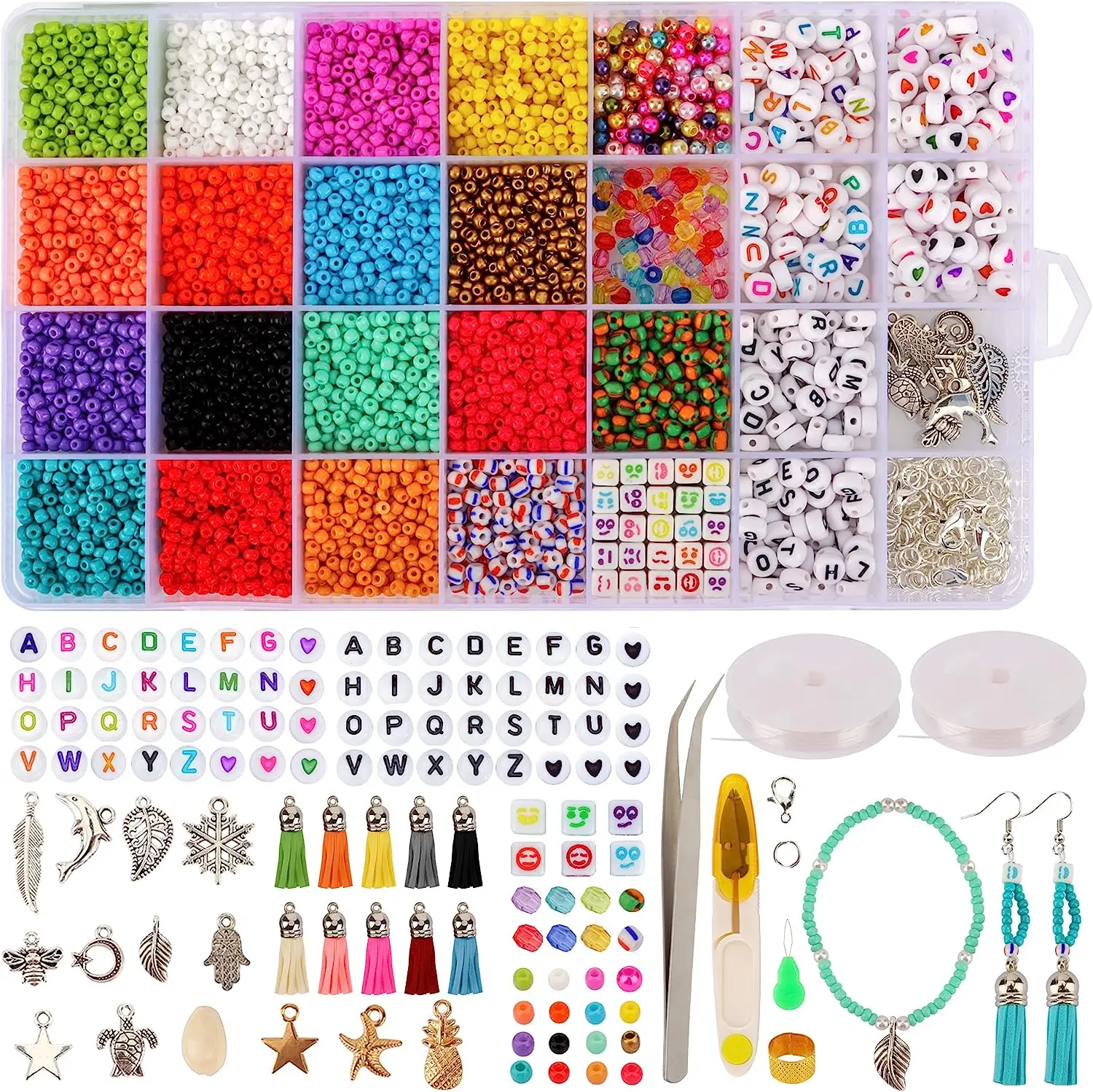 Koralakiri 40000+ 2mm Glass Seed Beads for Bracelet Jewelry Making Kit, 48  Colors Glass Beads Kit for Teen Girl Gifts, Small Seed Beads for Necklace