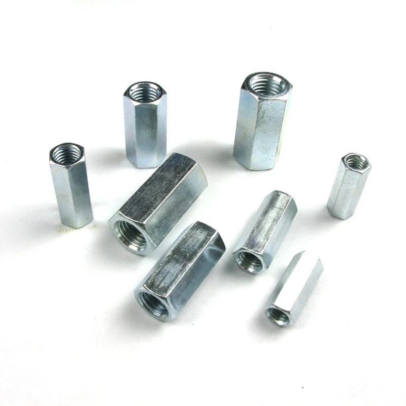 Durable in use DIN6334 M8*1.25 M10*1.5 Blue White Zinc Plated Hexagon Coupling Nuts