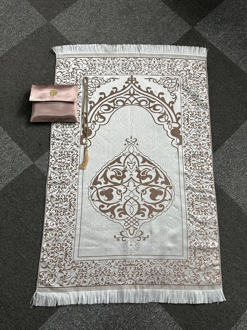 2023 Travel Portable Turkish Prayer Mat Rug With The Prayer Beads In