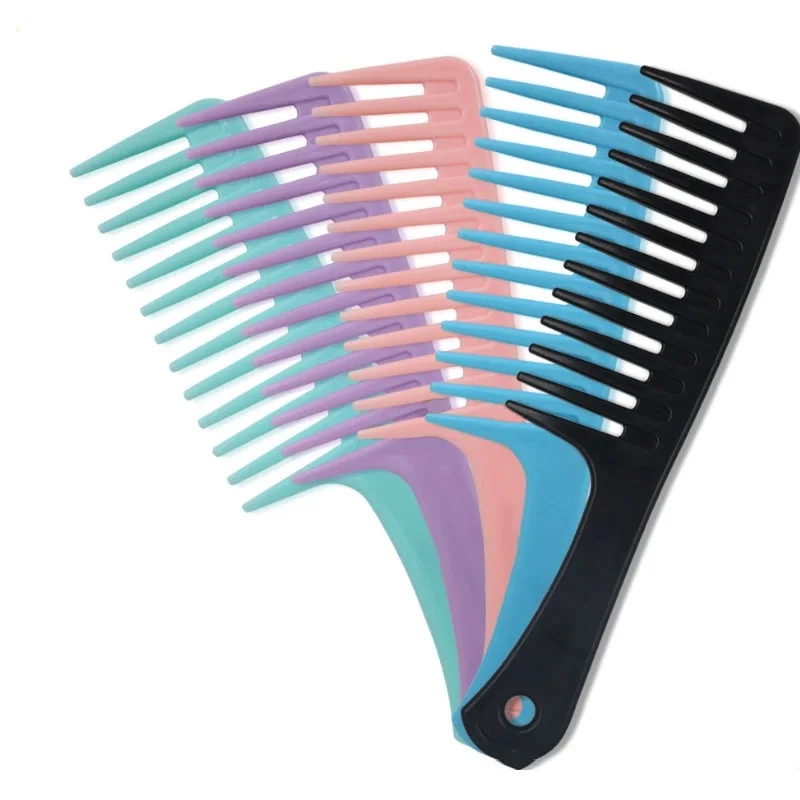 5 Colors Wholesale Custom Logo Detangling Heat-Resistant Large Plastic Wide Tooth Salon Fashion Hair Comb for Wig Use