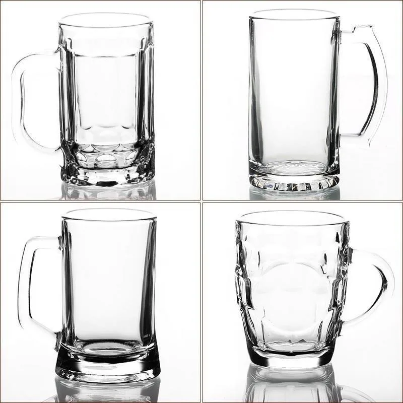 Large Capacity 300ml Classic Glass Beer Steins Transparent Beer Mug with Handle for Water Wine and Beverage for Parties