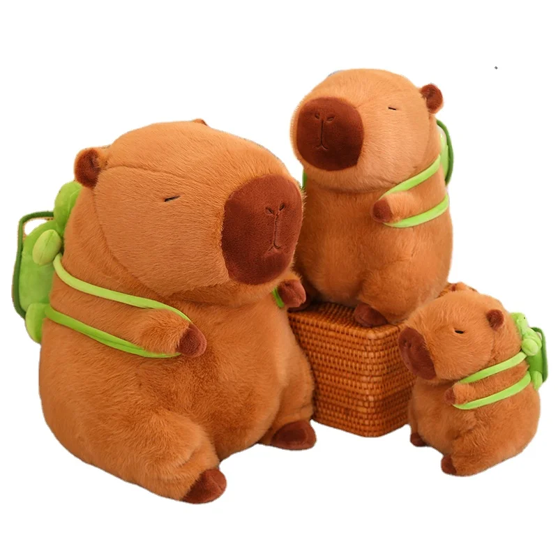 RuunJoy Capybara Plush With Turtle Backpack Simulation Capibara Anime Fluffty Doll Cute Stuffed Animals Doll Xmas Gift Kid Toys