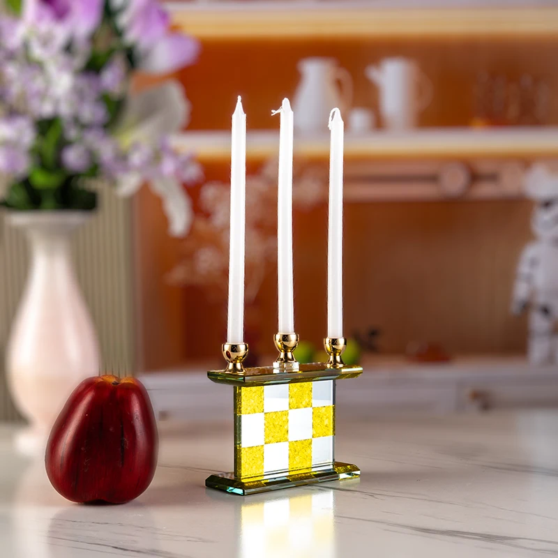 product new design compact gold mirror glass candlestick wedding home decoration crystal candlestick-9