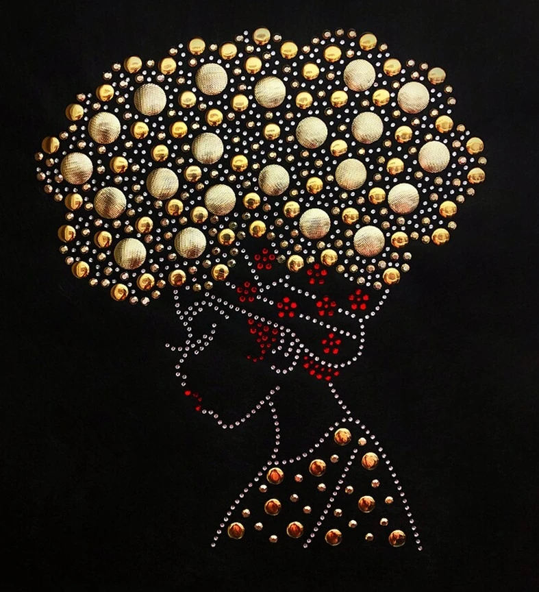 OEM ODM All Natural Afro Girl Rhinestone Transfer Wholesale Black Queen rhinestone heat transfer custom for t shirt