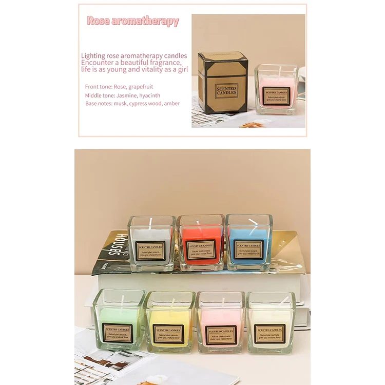 Wholesale Square Glass Candle Jar Applique Glossy Glass Jars Scented