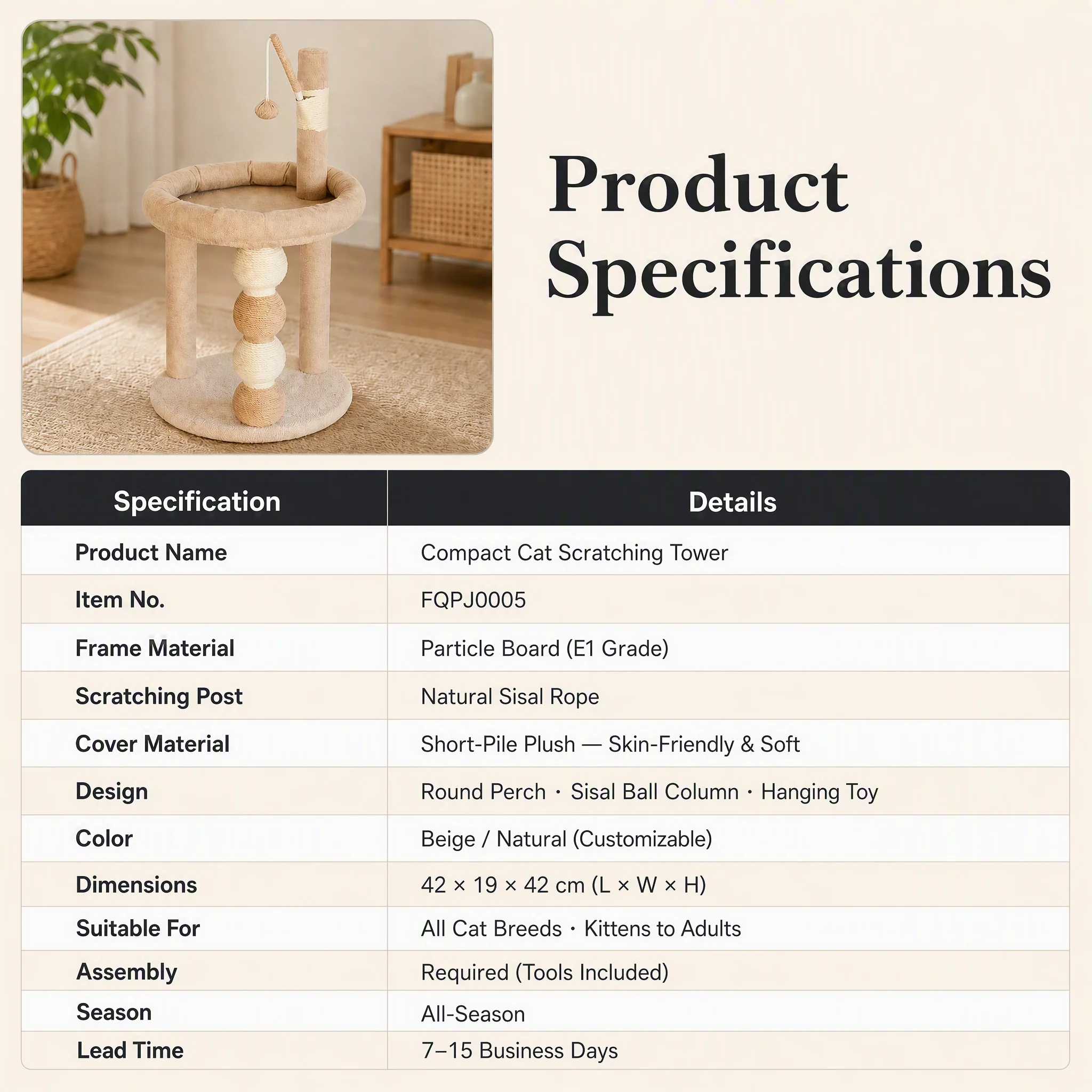 Modern Plush Wooden Cat Tree Dust — Product details 4
