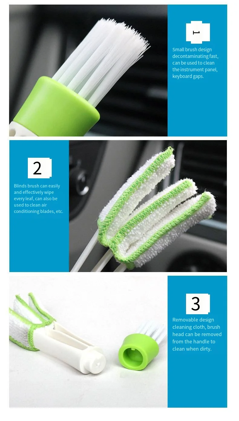 Car multi-purpose double head slit brush car air conditioning outlet cleaning keyboard shutters dust brush details