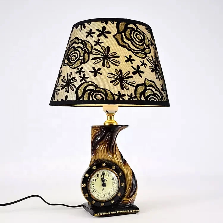 Antique Colorful White Brown Black Ceramic Porcelain Energy Saving Table Desk Lamp With Clock For Hotel Manufacturer