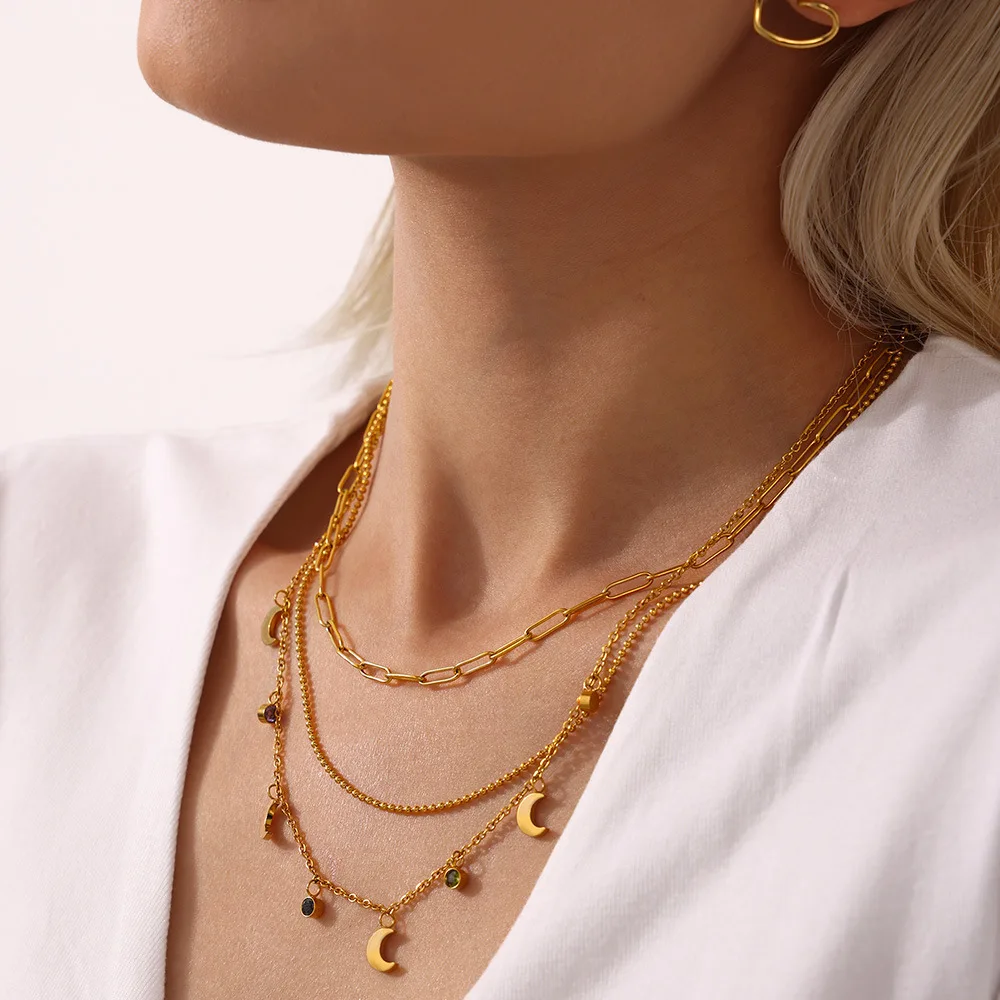 Trendy Jewelry Stainless Steel Non Tarnish PVD 18K Real Gold Plated Multi Charm Necklace for Women Girls