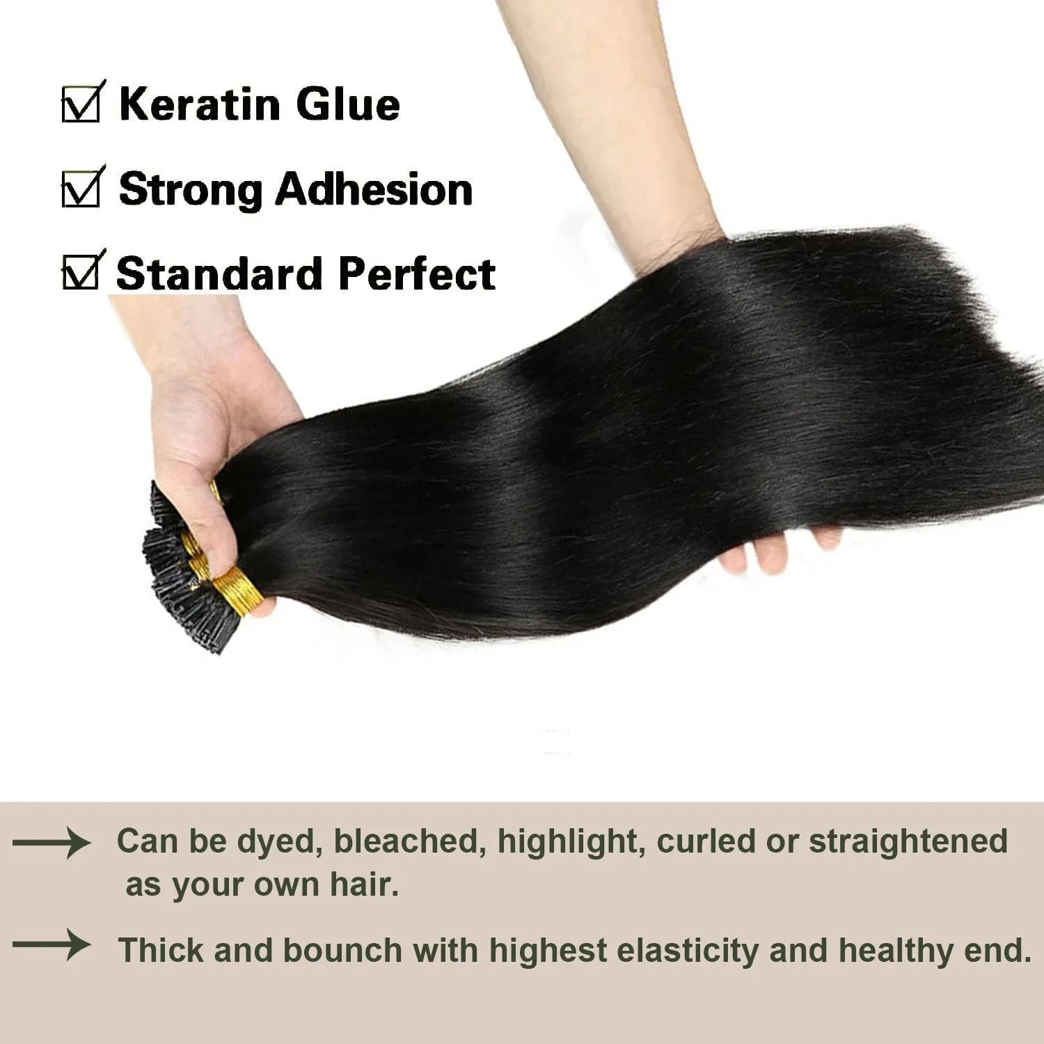 Natürliche Echthaar-Extensions, I-Tip, glatt, Remy, vorgebunden, 16-26 Zoll_voghion.com