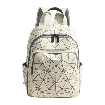 The Latest Diamond Lattice Luminous Geometric Square PU Casual Reflective Holographic Women Backpack