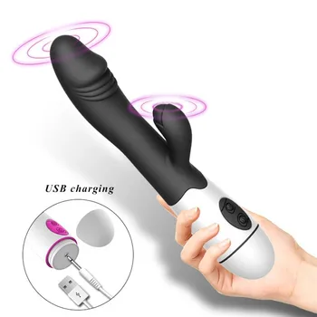 Amazon Hot sale USB rechargeable 10 Speed realistic dildo G-spot clit rabbit vibrator stimulation Adult Sex toys for women