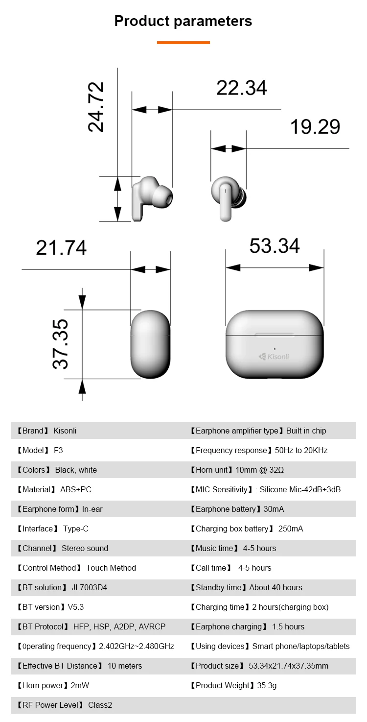 Kisonli F3 Cute Wireless Blue Tooth Earphone Tws