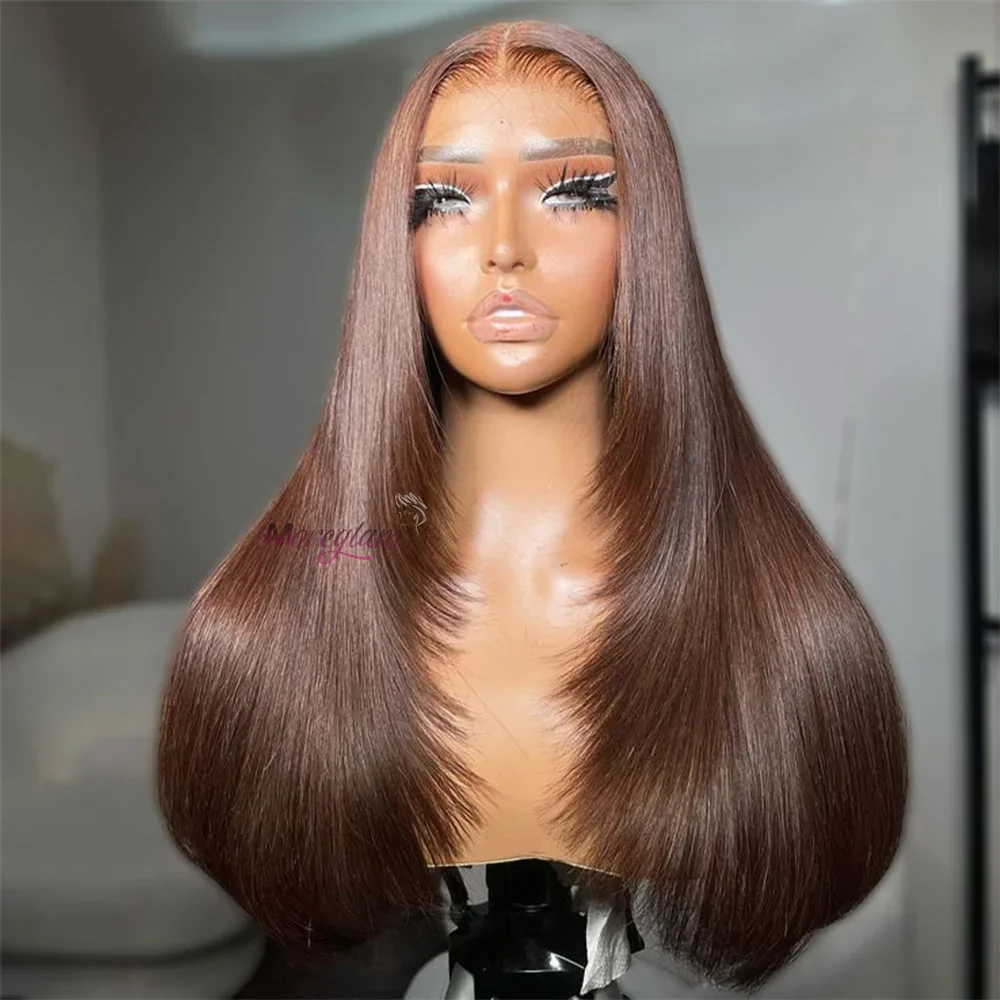 Chocolate Brown Short Bob Wig Human Hair 13x4 Lace Front Wig Brown Straight Short Bob Wigs For Woman Bleached Bob Wig_voghion.com