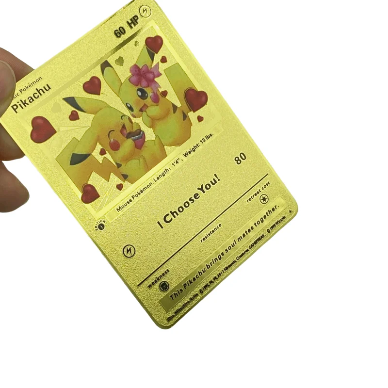 Pikachu Gold Metal Carte Real Golden Poke Mon Trading Cards
