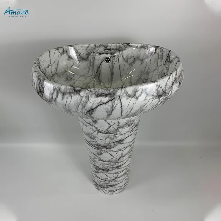 Modern style series marble design bathroom sink ceramic sanitary ware pedestal wash basin details