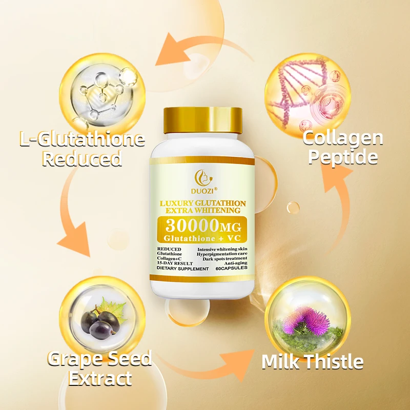 30000 mg glutathione OEM DUOZI Luxury Gluta 30000mg Capsules Glutathione Push - Napa glutathione sepharose 4B Format:120 Cápsulas Veganas