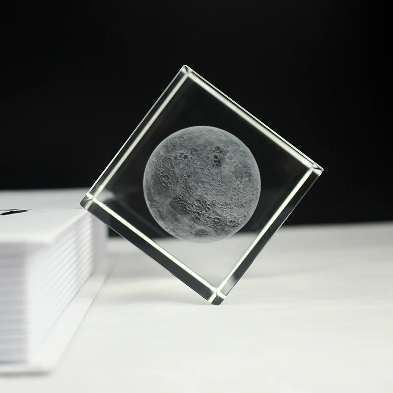 ◇Primaute◇ CUBIC MOON Crystal Glass 3D Moon Cube Paperweights - Clear & Sustainable